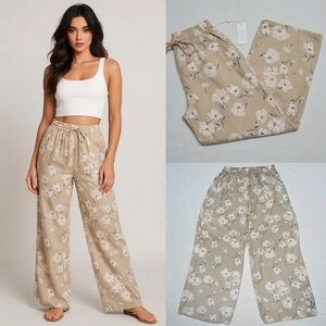 Beige Blush Floral Print Pants